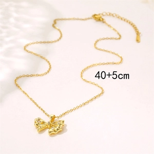 Elegant 18K gold bow necklace with zircon inlay and 40+5cm adjustable chain