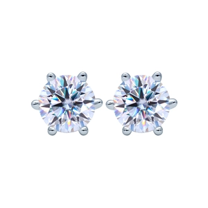 Classic S925 sterling silver stud earrings with six-prong round moissanite setting