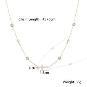 Detailed specs of rose gold cross necklace with zirconia and 45+5cm chain length