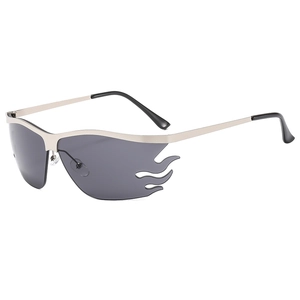 Fashionable flame shaped sunglasses with dark grey lenses and golden metal frames