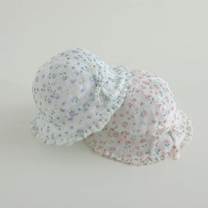 Baby Girl Sun Hat Lace Floral Fisherman Cap With Bowknot Ruffle Brim Summer Outdoor Beach Bucket Hat
