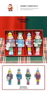 Set of four 8cm resin candy nutcracker ornaments in a red window gift box package
