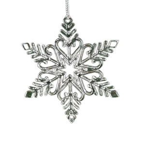 Silver snowflake hanging ornament with metallic shine for Christmas tree decoration