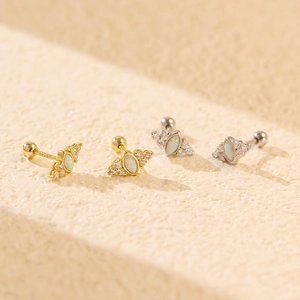 Elegant s925 silver marquise opal stud earrings with zircon in gold and silver finish