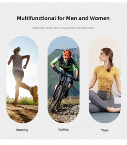 Three-way split view showing drawstring backpack in running, cycling, and yoga scenes