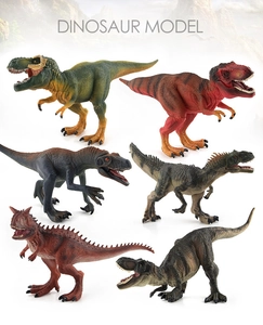 Detailed macro view of 6-piece realistic dinosaur model set with intricate skin textures
