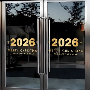 2026 Christmas Window Stickers Merry New Year Static Cling Glass Decals Gold Snowflake Festive Door Decor UV Printed