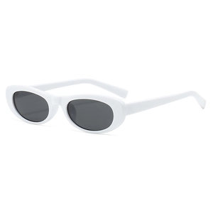 Retro oval sunglasses with glossy white plastic frames and dark grey lenses for women