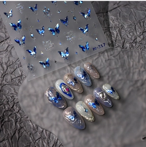 Détails des stickers papillon bleu laser avec paillettes 3D et strass pour ongles