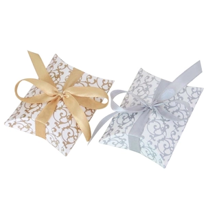 Pillow Favor Boxes Paper Cardboard European Baroque Vine Pattern With Ribbon For Wedding Party Candy Gift Packaging Elegant