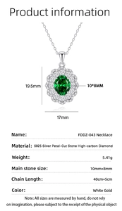 Detailed spec sheet for S925 silver necklace with petal-cut aquamarine high-carbon diamond