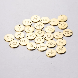 Mirror polished gold stainless steel round 12mm alphabet letter charms for DIY jewelry making