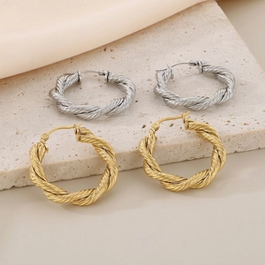 Twisted Hoop Earrings For Women Stainless Steel 18K Gold Plated Vintage Rope Textured Minimalist Geometric Jewelry