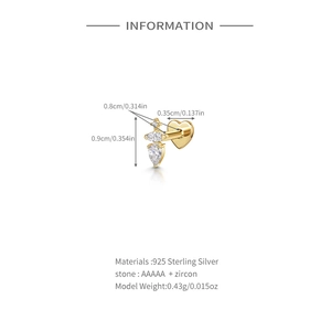 Detailed size specifications for 925 sterling silver star stud earring with AAAAA zircon