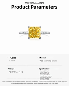 Detail of 925 sterling silver ring featuring a 3 carat square yellow ice flower cut zircon