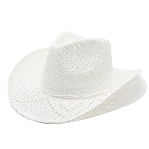 Cappello da cowboy Panama bianco traforato a tesa larga per protezione solare estiva