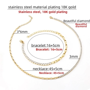Dettagli set collana e bracciale in acciaio inossidabile placcato oro 18K con zirconi