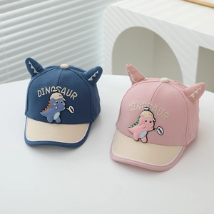 Cartoon dinosaur baseball caps for kids with 3D ears in navy blue and pink colors