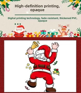 Detail of Christmas Santa Claus window decal showing thick PVC material and vibrant prints