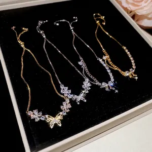Exquisite 18k gold plated butterfly bracelet set with sparkling cubic zirconia stones