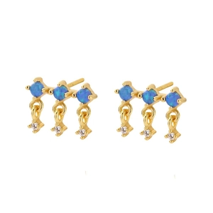 Elegant S925 silver gold-plated stud earrings with blue opal and small white diamonds