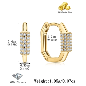 Dimensions détaillées des boucles d'oreilles ovales géométriques en argent S925 et zircon
