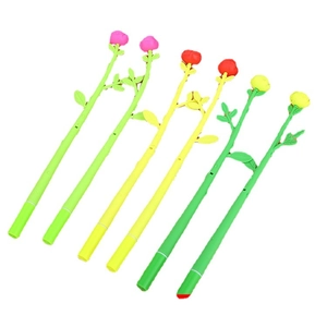 Set of 6 creative floral gel pens with realistic flower tops in pink red and yellow colors