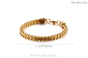 Detail of 6mm gold stainless steel braided chain link bracelet with lobster clasp