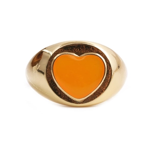 Minimalist gold adjustable ring featuring a vibrant orange heart enamel center focal point
