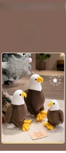 Three sizes of realistic eagle plush toys featuring soft brown fur and white heads