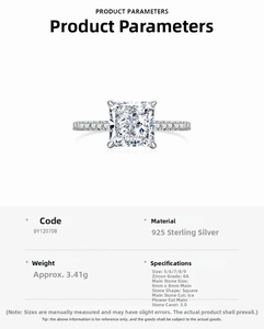 Detail of 3-carat square ice cut cubic zirconia ring with 925 sterling silver band