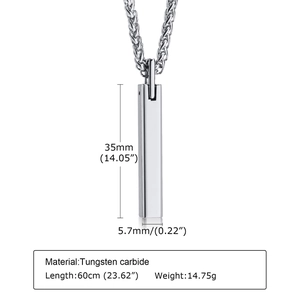Detailed specs of tungsten steel bar pendant necklace with 60cm wax rope and 35mm pendant