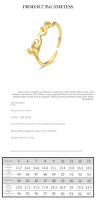 Size guide table showing inner diameter and circumference for 925 silver rings