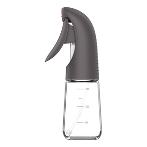 Glass oil spray bottle for kitchen with 150ml scale and orange trigger detail