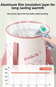 Detail of portable pink foot bath tub showing internal aluminum film thermal insulation layer