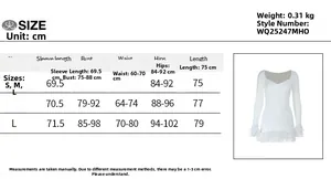 Detailed size chart for textured ruffled long sleeve dress in centimeters for S, M, and L