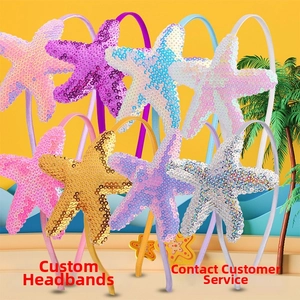 Close-up of sparkling sequin starfish headbands in vibrant colors for parties