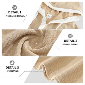 Men's khaki knit hooded vest showing premium button collar and fine fabric texture