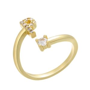 Macro shot of gold adjustable ring featuring zircon paved letter P and round solitaire stone