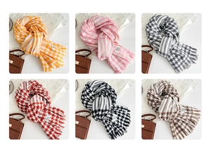 Detail grid showing soft houndstooth scarves in six various colors for winter