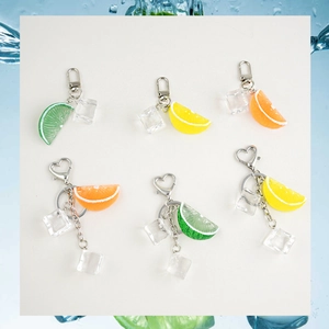 Simulation Fruit Slice Ice Cube Keychain Resin Alloy Key Ring Bag Charm Pendant For Women Student Fresh Summer Style