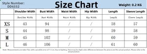 Detailed size chart for minimalist poplin shirt with bust and sleeve measurements
