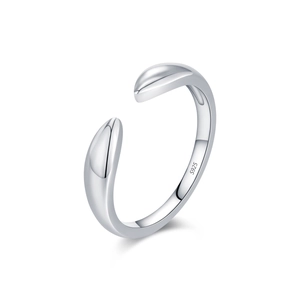 Minimalist S925 sterling silver open ring with polished teardrop ends and adjustable band