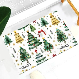 Christmas New Year Floor Mat Non-Slip Absorbent Reclon Rug Washable Indoor Entryway Home Decorative Holiday Door Mat