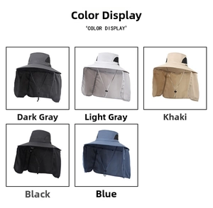 Outdoor sun hat color display featuring breathable mesh and neck protection flap in five colors