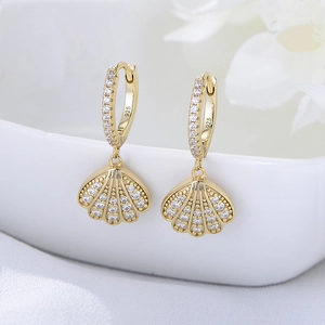 925 Sterling Silver Shell Dangle Earrings For Women Rhinestone Fan Shaped Geometric Hoop Earrings Fashion Jewelry Gift