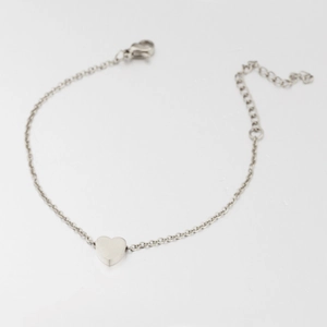Polished stainless steel heart pendant bracelet with lobster clasp and adjustable chain