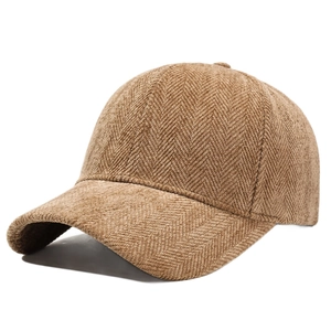Herringbone tweed baseball cap in brown, thick autumn winter duckbill hat for men and women