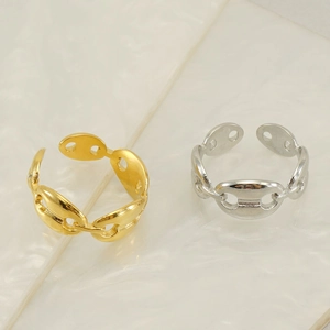 Verstellbare hohle Schweinenasen-Kettenringe aus Gold- und Silber-Edelstahl im minimalistischen Stil