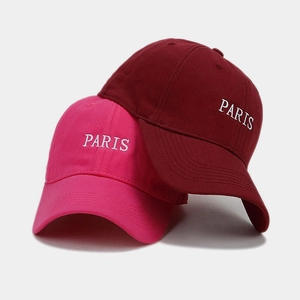 Minimalist cotton baseball caps with PARIS embroidery in rose pink and burgundy